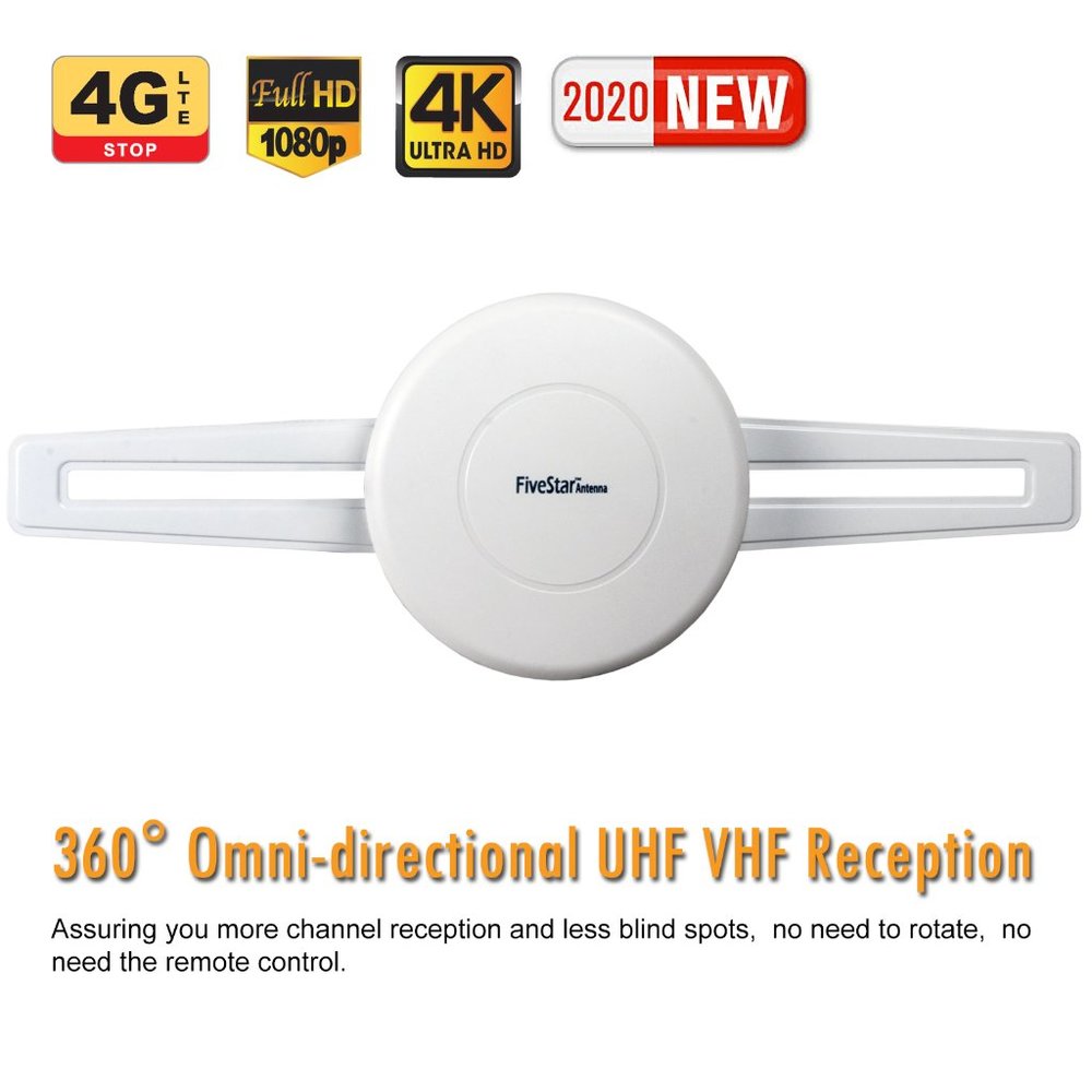 Omni-Directional Reception Amplified TV Antenna Support 4K 1080P UHF VHF